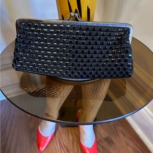 Hobo International Black Patent Woven Clutch Kiss Snap Wallet